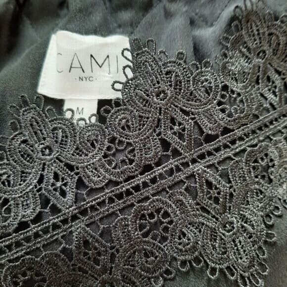 CAMI NYC / Silk Lace Trim Bell Sleeve A-Line Light Lined Blouse Top Black Sz M - Picture 12 of 14